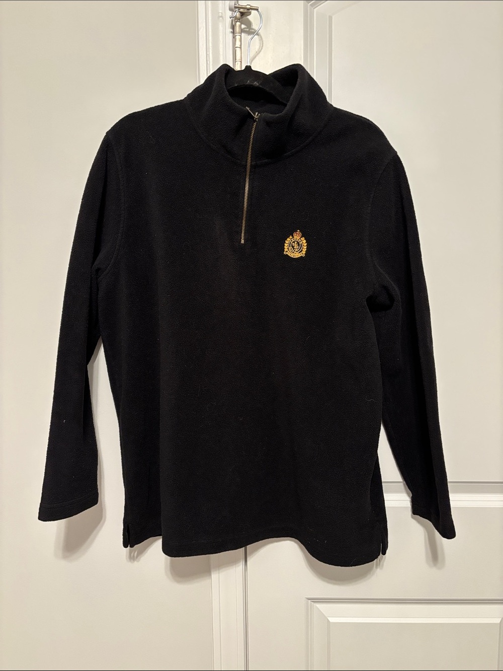Women’s Ralph Lauren Black Quarter-Zip Fleece Sweater Crest Logo 1X